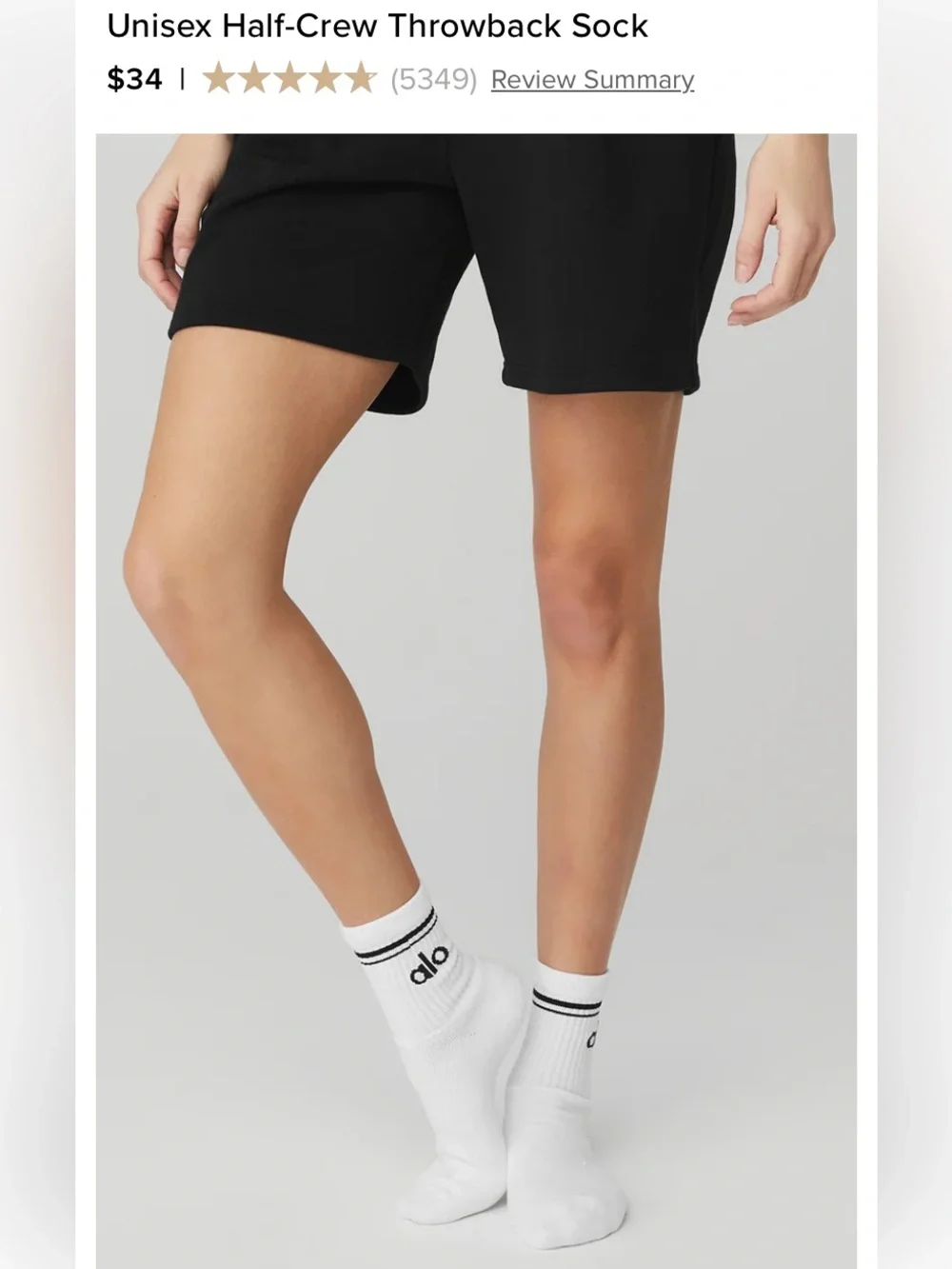 ALO Yoga, UniWhite Half-Crew Athletic Socks with Black Logo , women’s 5 to 7